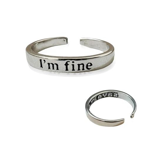 dsmrosp I'm Fine - Intimation Save Me Rings, Adjustable Silver - Tone Open Ring, Inspirational Stainless Steel Ring, Anxiety Relief Fidget Spinner Rin g Vintage Engraved Jewelry (1pcs) at Amazon