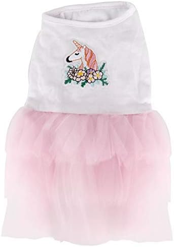 Unicorn Adorable Floral Cat Dress Tutu Dog Clothes for Summer, Pink Small 10" Back Length
