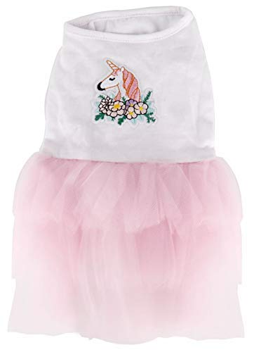 Unicorn Adorable Floral Cat Dress Tutu Dog Clothes for Summer, Pink Small 10" Back Length