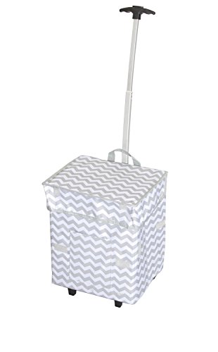 Smart Cart, Grey Chevron Rolling Multipurpose Collapsible Basket Cart Scrapbooking - Thumbnail 5
