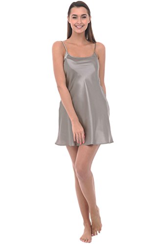 Del Rossa Womens Satin Nightgown, Long Camisole Chemise, XL Mercury (A0766MRCXL)