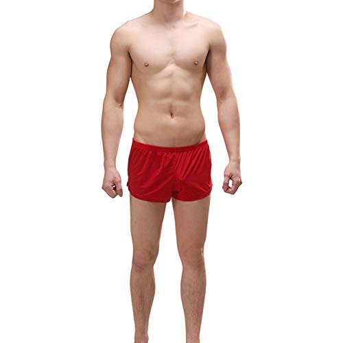 KAMUON Men's Sexy Breathable Built-in Pouch Boxers Underwear Lounge Sleep Shorts (US L = Asian Tag 2XL : Waist 36"-38", red) - Thumbnail 2