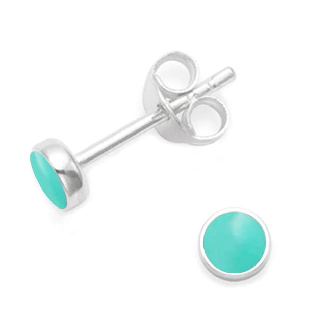 Heather Needham Sterling Silver Turquoise Earrings - Turquoise round stud Earrings - Size - 5mm (1/5TH INCH). MUCH SMALLER THAN SHOWN - See photo in ear for size. Gift Boxed 5796TQ