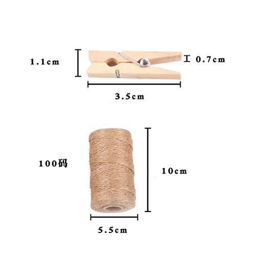jiumoji Garden 100PC Wood Clothespin 3.5CM 100M Natural Craft Rope Jute Rope