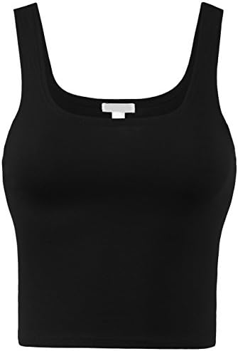 KOOLDOWomens Basic Solid Crop Tank Top-S-BLACK