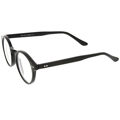 zeroUV - Retro Keyhole Nose Bridge Clear Lens P3 Round Glasses 46mm (Black / Clear)