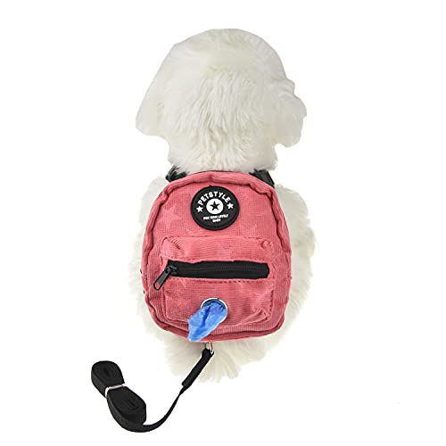 FLAdorepet Dog Backpack Harness with Leash, Dog Poop Bag Dispenser