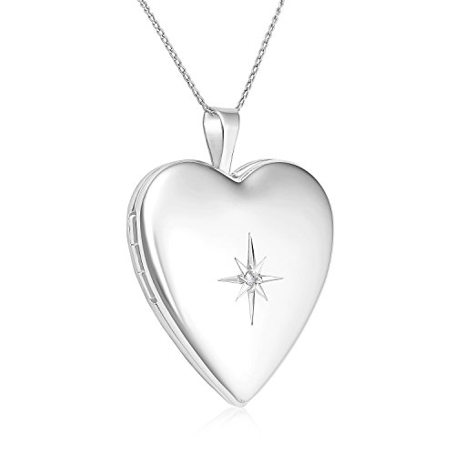 Sterling silver diamond-accented heart locket pendant n…