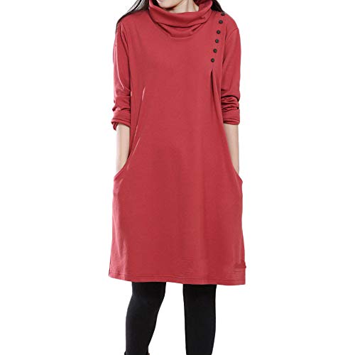 Click Here to See More Images Women Dress,Dainzuy Plus Size Loose Long Sleeves Pocket Button Long Dress (2XL,Red)