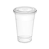 Glotoch Daily Party Disposable Plastic Cups with Flat Lids, Clear Drinking PET Cups for Boba, Smoothie, Iced Coffee (24 oz, 100 Count)