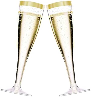 12 Pack Clear Gold Glittered Plastic Champagne Flutes With Gold Rim - Hier_4300 - View #9