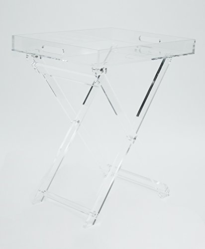 Acrylic Folding Tray Table - Modern Chic Accent Desk - Kitchen and Bar Serving Table - Elegant Clear Design With Silver Rim - by Designstyles - Thumbnail 2