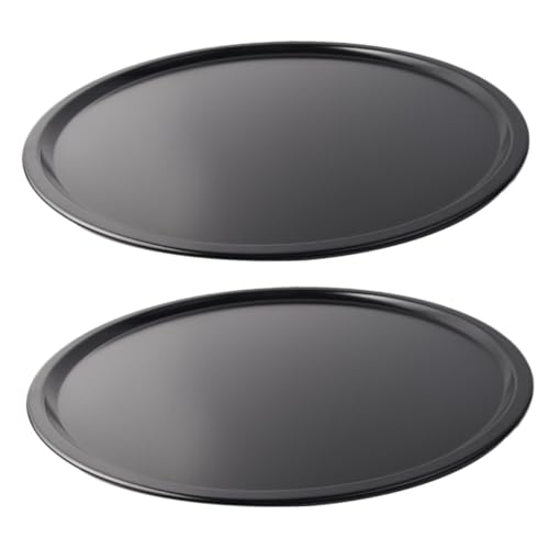 COOLHIYA 2pcs Non-stick Carbon Steel Pizza Pans Round Bakeware for Oven Baking Heat Evenly with Thermal Conductivity Home Baking Dish for Pizza Bread Cakes and Vegetables