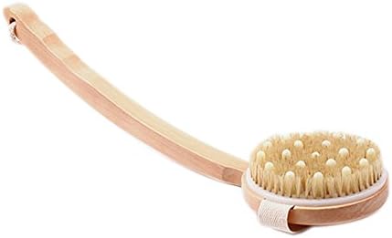 Wooden massage bath brush - long handle + natural high-grade wild boar bristle for Better Exfoliation , remove dead skin cells, reduce fat and dirt at the same time, keep the skin clean and Refreshing