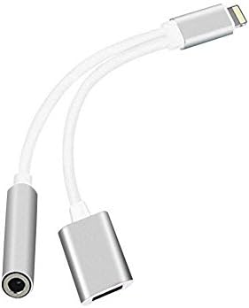 2 in 1 Lightning iphone 7 / 7 plus / 8 / X Adapter, Lightning Adapter and Charger, Lightning to 3.5mm Aux Headphone Jack Audio Adapter for iPhone X iPhone 8/8Plus iPhone 7/7Plus - (Silver)