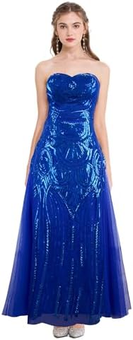 angel fashions women's asymmetric ribbon gradual sequin mermaid prom dress Angel-fashions Women's Asymmetric Ribbon Gradual Sequin Mermaid Prom Dress Vintage Elegant Formal Bodycon Dresses Evening Party Tube Top Prom Gown Wedding Bridesmaid Maxi Skirt Royal Blue Medium