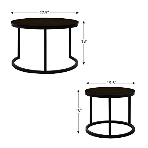 Jerry & Maggie - 2 Round Tea Table Coffee Table Desk Sets | Jet Black - Twin Sets Multi Function Wood & Steel Living Room Home Decor Polished Surface Overlapping Ending Tables Cocktail Table