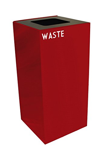 Witt Industries 32GC03-SC Steel 32-Gallon Geo Cube Recycling Container, Square Opening, Legend "Waste", Square, 15" Width x 15" Depth x 32" Height, Scarlet Red