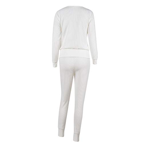 Dreamyth-Winter 2Pcs Women Solid Tracksuit Sweatshirt Regular Sleeve Long Pants Sport Lounge Wear Suit Sets (White, S:Bust:98cm/38.6'') - Thumbnail 2