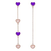 Fenfangxilas Exquisite Earrings, Party Women Fashion Asymmetric Tassel Heart Long Dangle Stud Earrings Jewelry for Lover Purple