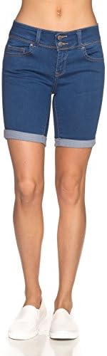 Calilogo Women's Fashion Denim Jean Stretchy Shorts Regular and Plus Sizes (Large, Bermuda Med 2)