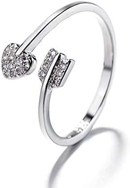 Lovinda Girl Women Silver Plated Ring Fashion Love Arrow Open Adjustable Stainless Steel Finger Ring Jewelry Accessory for Girlfriend lady Birthday Gift