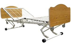 JOERNS HEALTHCARE Joerns WeCare Full-Electric Adjustible Bed Frame Fixed Width and Roll-in-Low with Traditional Style Panels in Quartered Oak and 1/2-Length Side Assist, WECC-TRD-QO-HSR