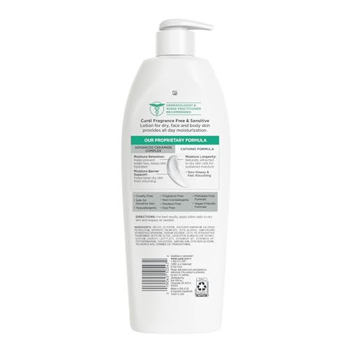 CUREL FRAGRANCE FREE COMFORTING BODY LOTION, UNSCENTED DRY SKIN MOISTURIZER FOR SENSITIVE SKIN, WITH ADVANCED CERAMIDE COMPLEX, REPAIRS MOISTURE BARRIER, 20 OZ