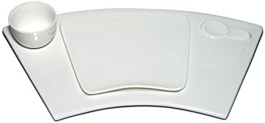 Carmona Sushi Simple Collection Porcelain White New Bone China Set of 3, 1 Sushi Bar Tray 16", with One 8" Sushi Plate, and One 3.5oz Cup