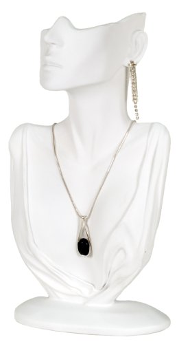 KC Store Fixtures 49153 Jewelry Display, Bust with Partial Face for Necklace and Earrings, White, 12 1/4 Inches High