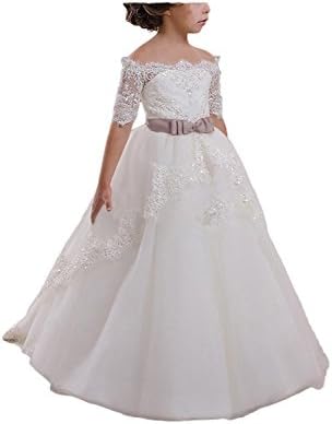Meilishuo Lace Flower Girl Dresses First Communion Dress Ivory XM003
