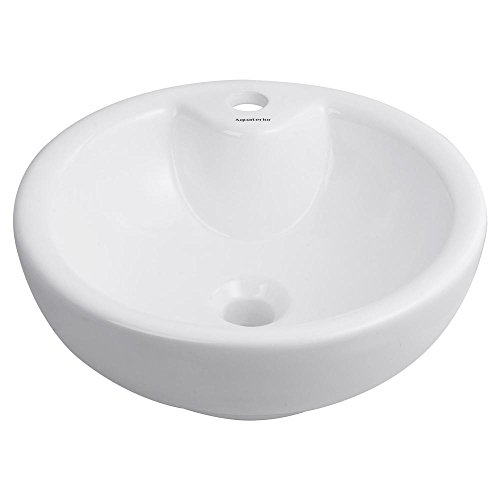Aquaterior 16-3/8"Dia.x6-2/3"H Round White Porcelain Ceramic Bathroom Sink w/Free Chrome Drain and Overflow