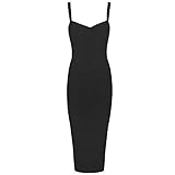 Whoinshop Women's Rayon Strap Celebrity Midi Evening Party Bandage Dress (L, Black)