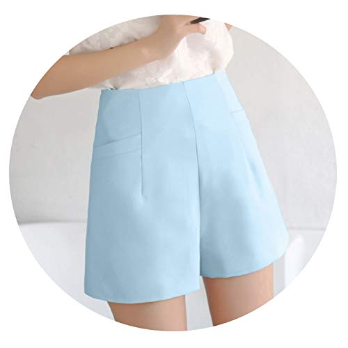 Women's Shorts High Waist Wide Leg Shorts Hot Short Pants Female Zip Up Waist Thin Trousers,Sky Blue,S