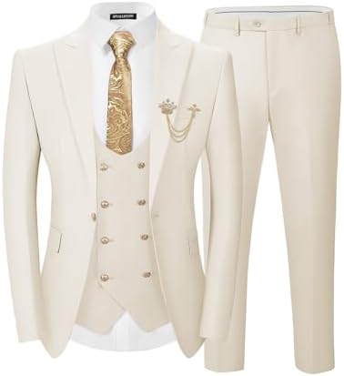 QZI Men's Floral Jacquard Suit Double Breasted Detachable Satin