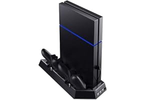 GAMEFAN Vertical Stand for PS4 with Cooling Fan, Controller Charging Station for Sony Playstation 4 Game Console, Charger for