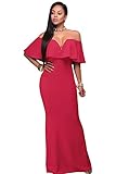 Alvaq Women's Sexy V Neck Ruffle Off Shoulder Evening Maxi Party Dress