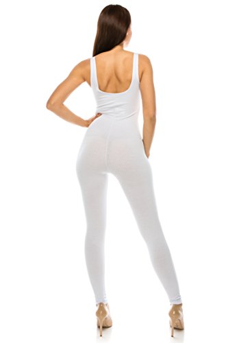 CNC STYLE Women Active Plus n Regular Size Cotton Stretch Scoop Neck Sleeveless Tank Yoga One Piece Jumpsuit Unitard Bodysuit (Medium, White)