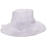 A002 Womens Kentucky Derby Sun Hat Wide Brim Wedding Church Racing 8 color (White)