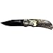 Elk Ridge - Outdoors Folding Knife - 3.5-in Closed, 2.5-in Black Stainless Steel Blade, Camo Coated Handle with Brass Plated Elk Overlay, Pocket Clip - Hunting, Camping, Survival - ER-118CA