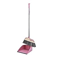 Czlsd Dustpan & Brush Upright Long-Handled Dustpan And Brush Broom Cleaning Set Soft Broom Indoor Sweeping Broom (Color : Pink)