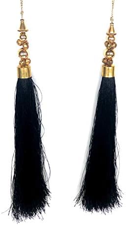 Crisskross Fur Latkan Hanging Tassel for Dress Lehenga Suits Blouses Bags Art and Craft (3 X 23 cm, Black and Gold)
