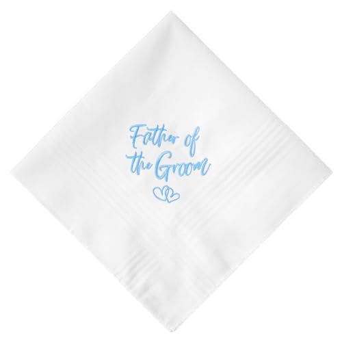 HOULIFE Taschentuch für Hochzeit, bestickt, 60er Jahre, aus Baumwolle, weiß, Hankies, Hanky, bestickt, personalisierbar, für das Geschenk des Hochzeitstags des Bräutigams, 32 x 32 cm, 1 x Father of