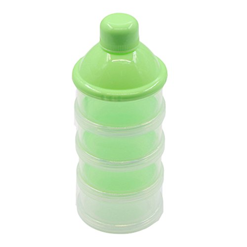 HEART SPEAKER Travel Kids Baby Feeding 4 Layers Milk Powder Dispenser Bottle Storage Container (Green)