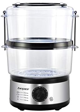Beper - Cuiseur à Vapeur Multicombustion de 5L, Économiseur d'Espace, Minuterie de 60 minutes, Cuisson à la Vapeur Saine, Puissance 400-500W - Argent / Noir - Cuisine A Vivre Beper - Cuiseur à Vapeur Multicombustion de 5L, Économiseur d'Espace, Minuterie de 60 minutes, Cuisson à la Vapeur Saine, Puissance 400-500W - Argent / Noir