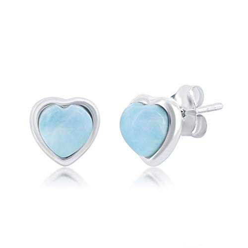 Beaux Bijoux Sterling Silver Larimar Blue Earrings for Women - Natural Larimar Jewelry for Women - Blue Larimar Stones - Stud Heart Earrings for Women - Hypoallergenic Stud Larimar Earrings for Women