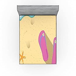 Ambesonne Flip Flop Fitted Sheet Set, Pinky Beach