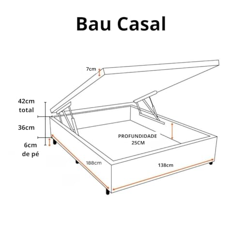 Cama Box Baú Casal Blindado com Pistão a Gás (Corino, Bege)