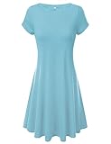 Annigo Womens Casual Scoop Neck Solid Summer T-Shirt Tunic Dresses