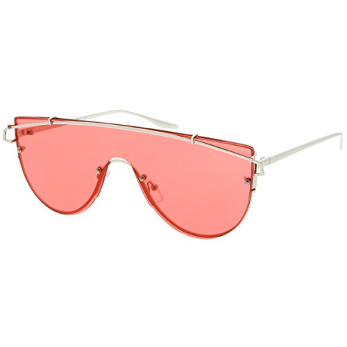 zeroUV - Futuristic Rimless Metal Crossbar Colored Mono Lens Shield Sunglasses 62mm (Silver / Red)